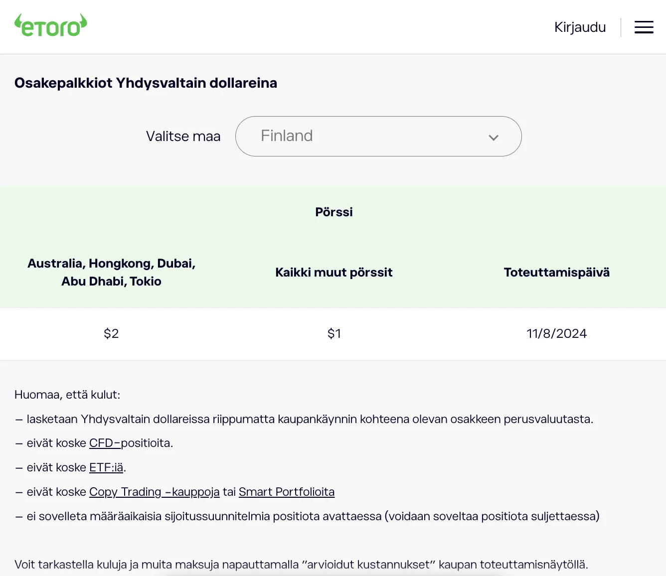eToron hinnasto ja kulurakenne – osakekauppa, ETF, krypto ja valuuttamuunto